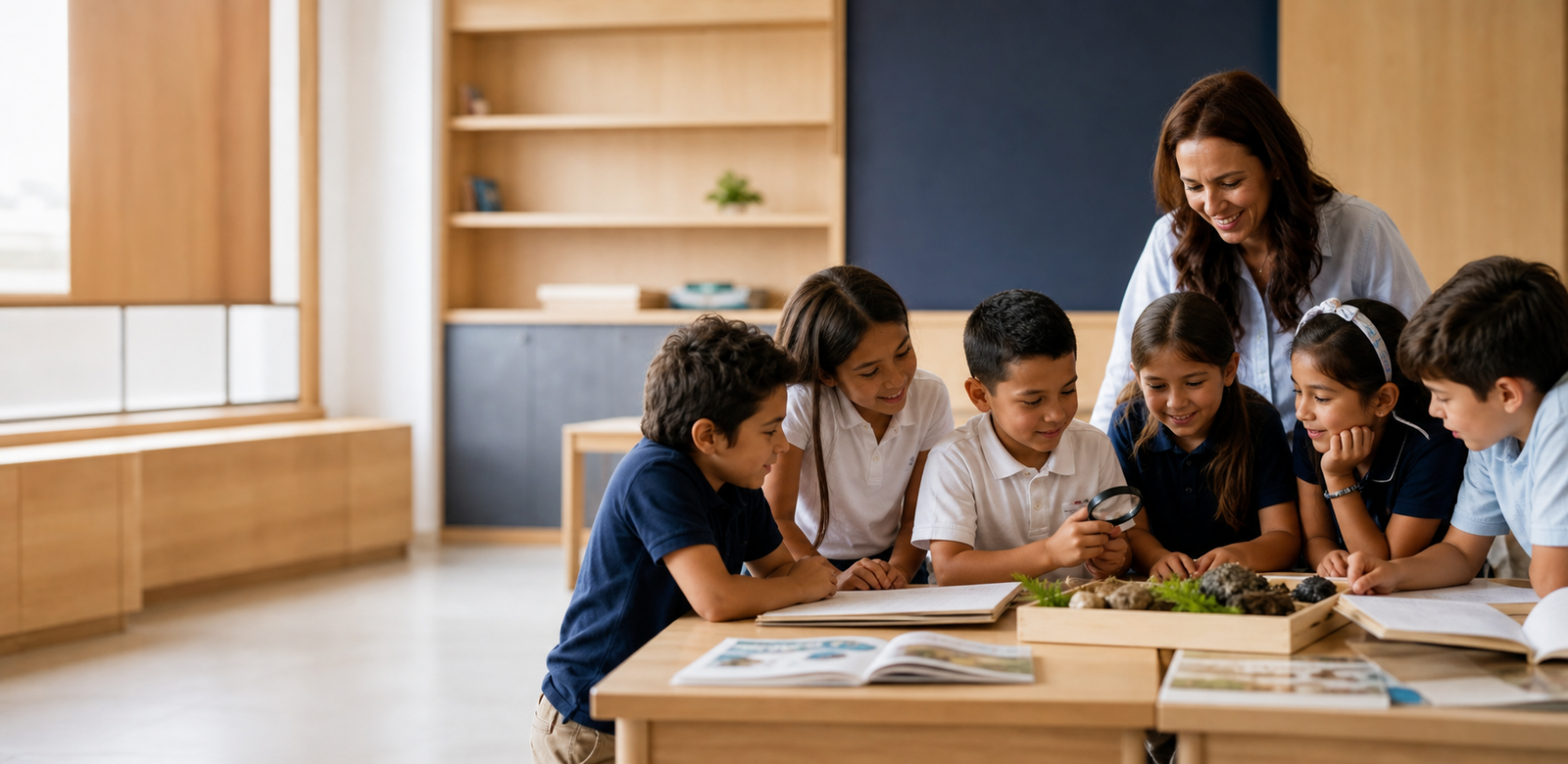 Estudiantes de primaria colaborando en el aula