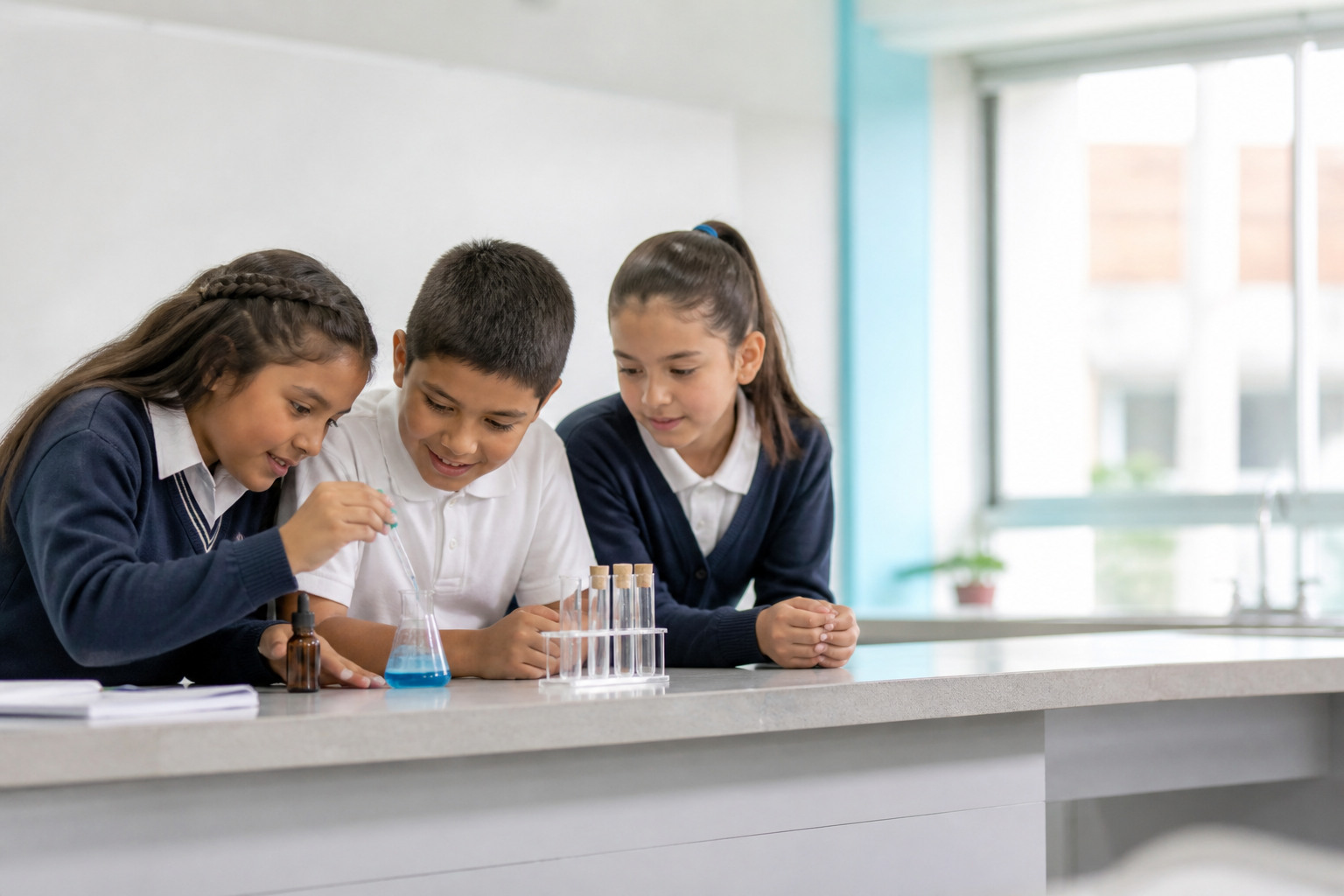 Estudiantes realizando una actividad de ciencias
